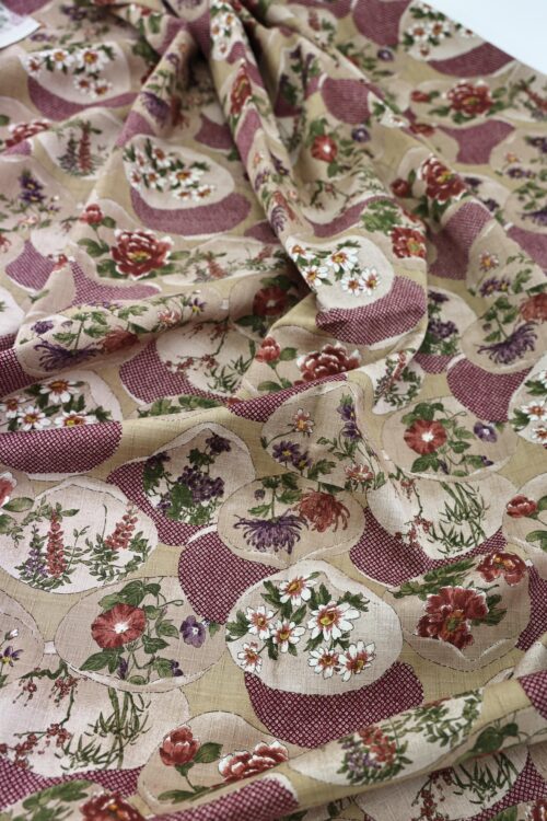 Coton Dobby Kanoko Shibori rouge et Floraux. Japanese fabric