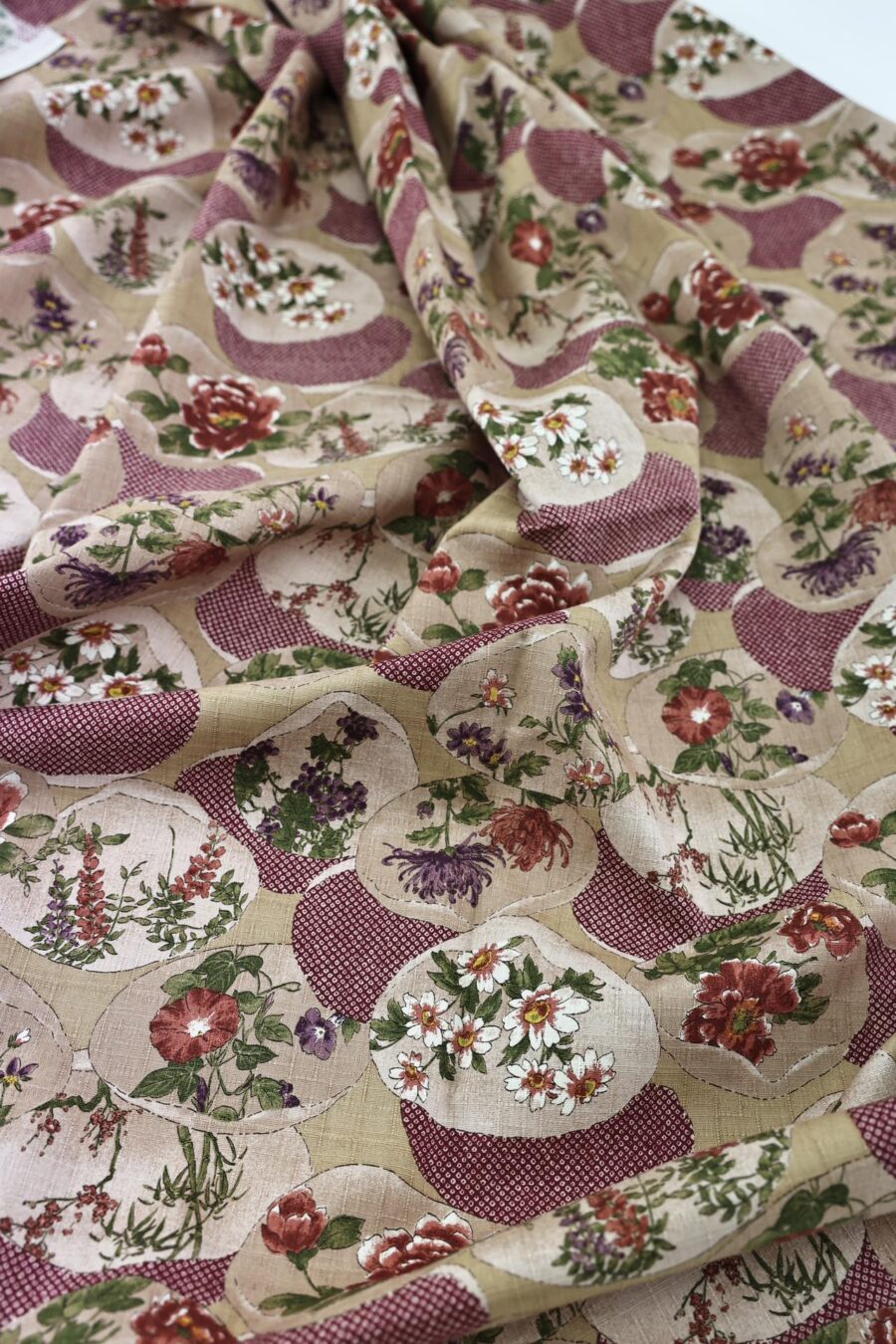Coton Dobby Kanoko Shibori rouge et Floraux. Japanese fabric