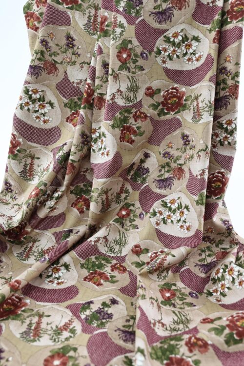 Coton Dobby Kanoko Shibori rouge et Floraux. Japanese fabric