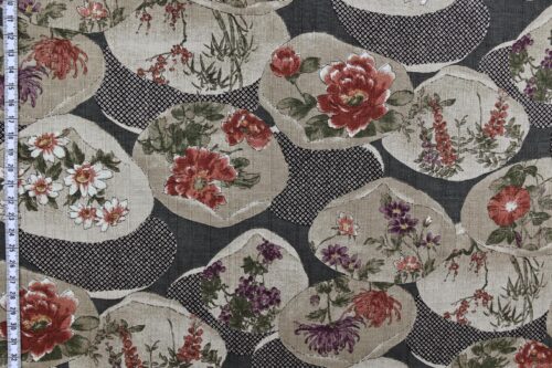 Coton dobby kanoko shibori noir et floraux. Japanese fabric