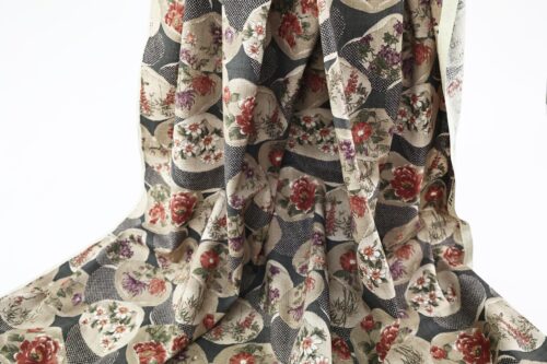 Coton dobby kanoko shibori noir et floraux. Japanese fabric