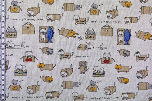 Tissu Japonais Chats dans Boîtes fond écru. Japanese fabric