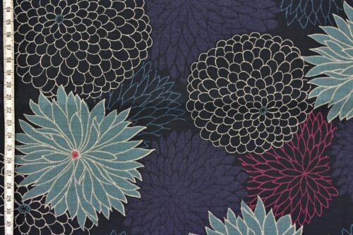 Tissu Japonais Chrysanthèmes en éclat fond bleu. Japanese fabric