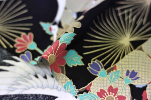 Tissu Japonais Grues et paysage enchanté. Japanese fabric
