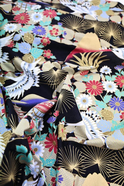 Tissu Japonais Grues et paysage enchanté. Japanese fabric