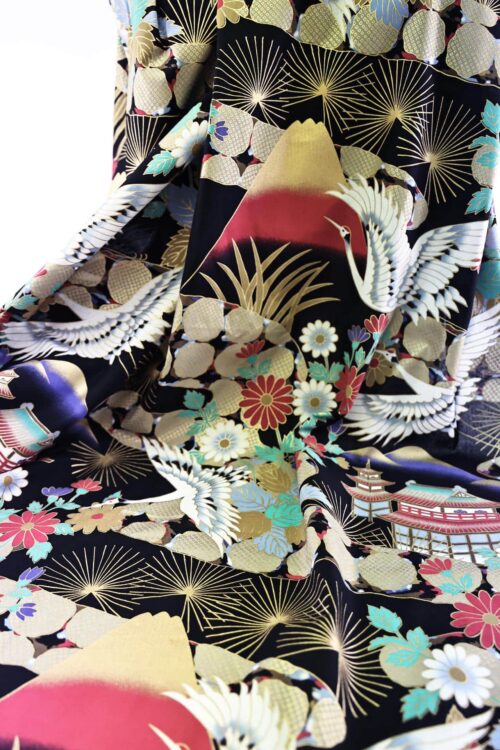 Tissu Japonais Grues et paysage enchanté. Japanese fabric
