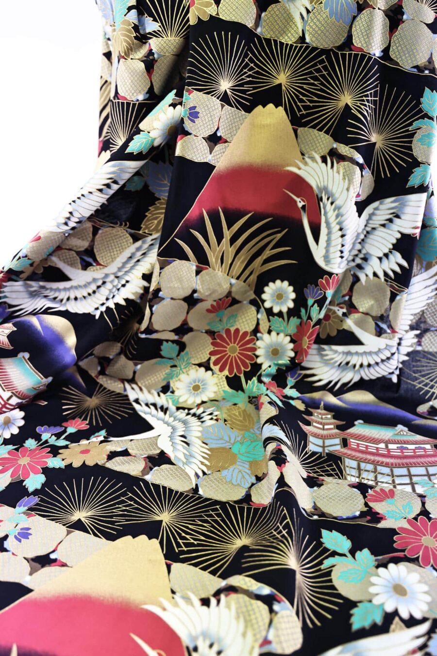 Tissu Japonais Grues et paysage enchanté. Japanese fabric