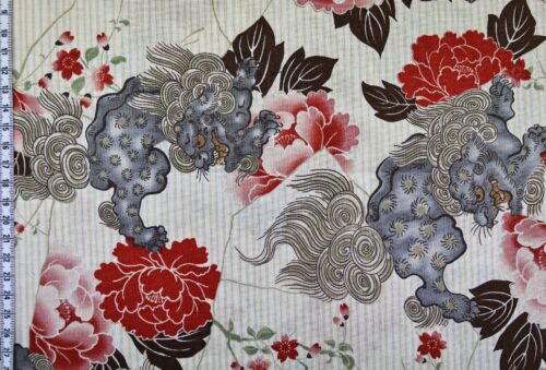 Tissu Japonais Komainu de Kokka fond écru. Japanese fabric