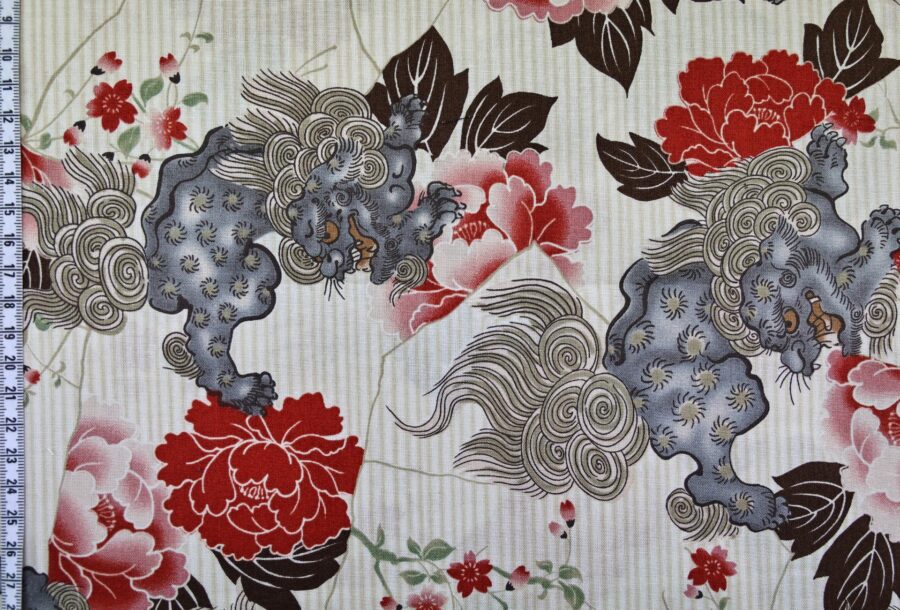 Tissu Japonais Komainu de Kokka fond écru. Japanese fabric