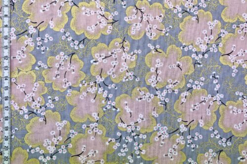 Tissu Japonais Ume rose doré fond gris. Japanese fabric