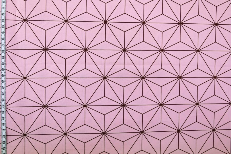 Tissu manga Japonais Asanoha fond rose. Nezuko fabric. Japanese Fabric