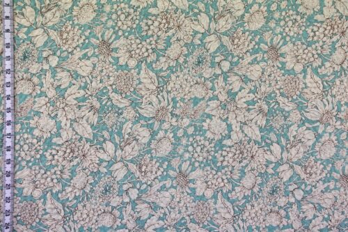 Tissu seersucker fleurie type liberty fond turquoise. Japanese fabric