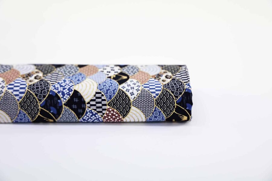 Tissu vagues multi motifs bleu noir gris. Fabric waves multi-patterned in blue, black, and gray. Japanese fabric