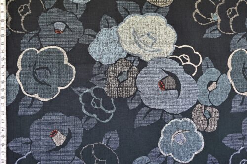 Coton dobby Japonais floral Tsubaki marine. Japanese fabric. Kobayashi fabric