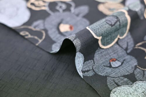 Coton dobby Japonais floral Tsubaki marine. Japanese fabric. Kobayashi fabric