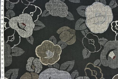 Coton dobby Japonais floral Tsubaki marron. Japanese fabrics