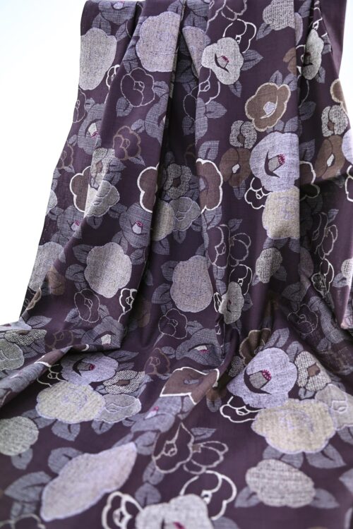 Coton dobby Japonais floral Tsubaki violet. Japanese fabrics