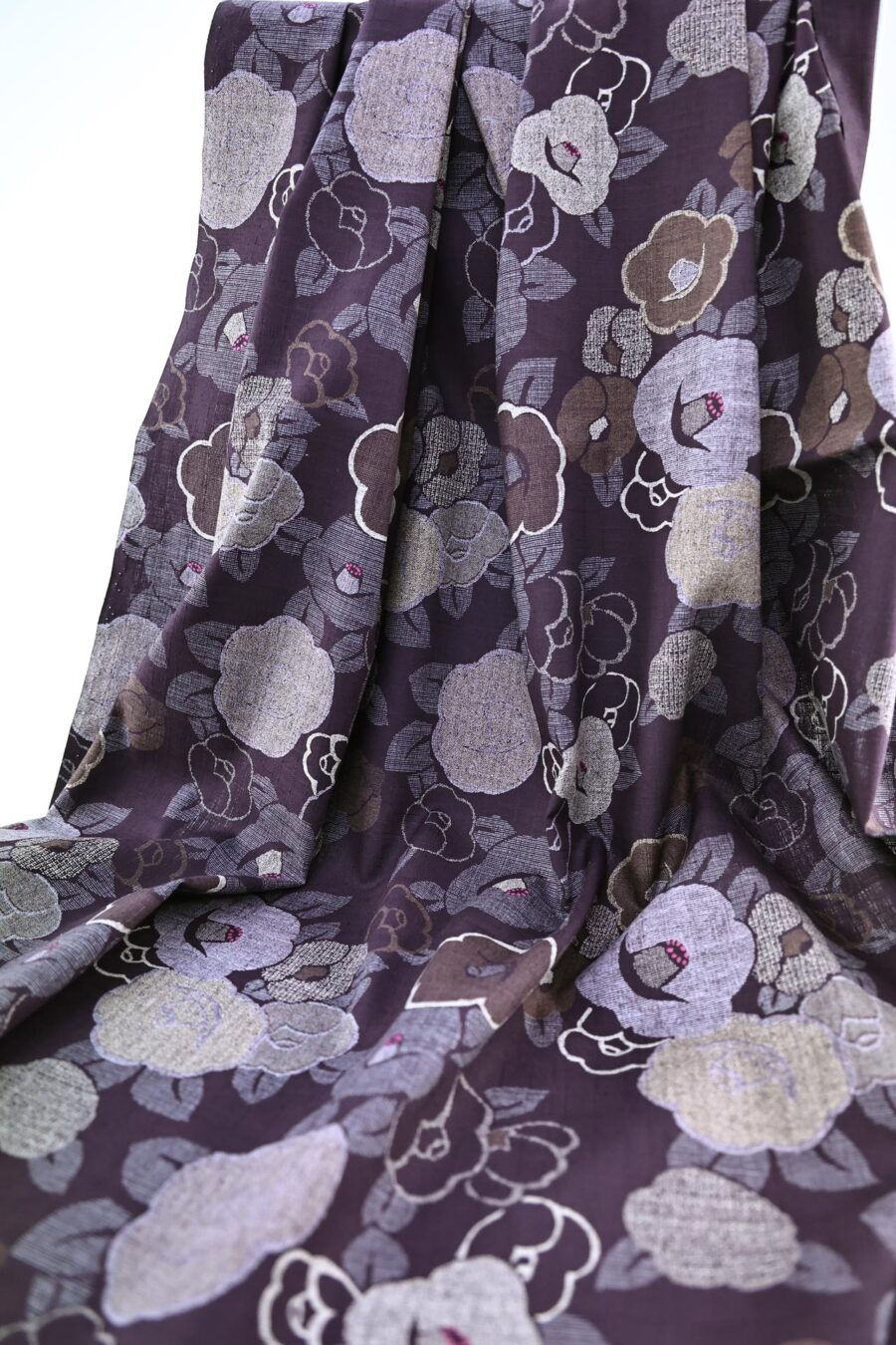 Coton dobby Japonais floral Tsubaki violet. Japanese fabrics