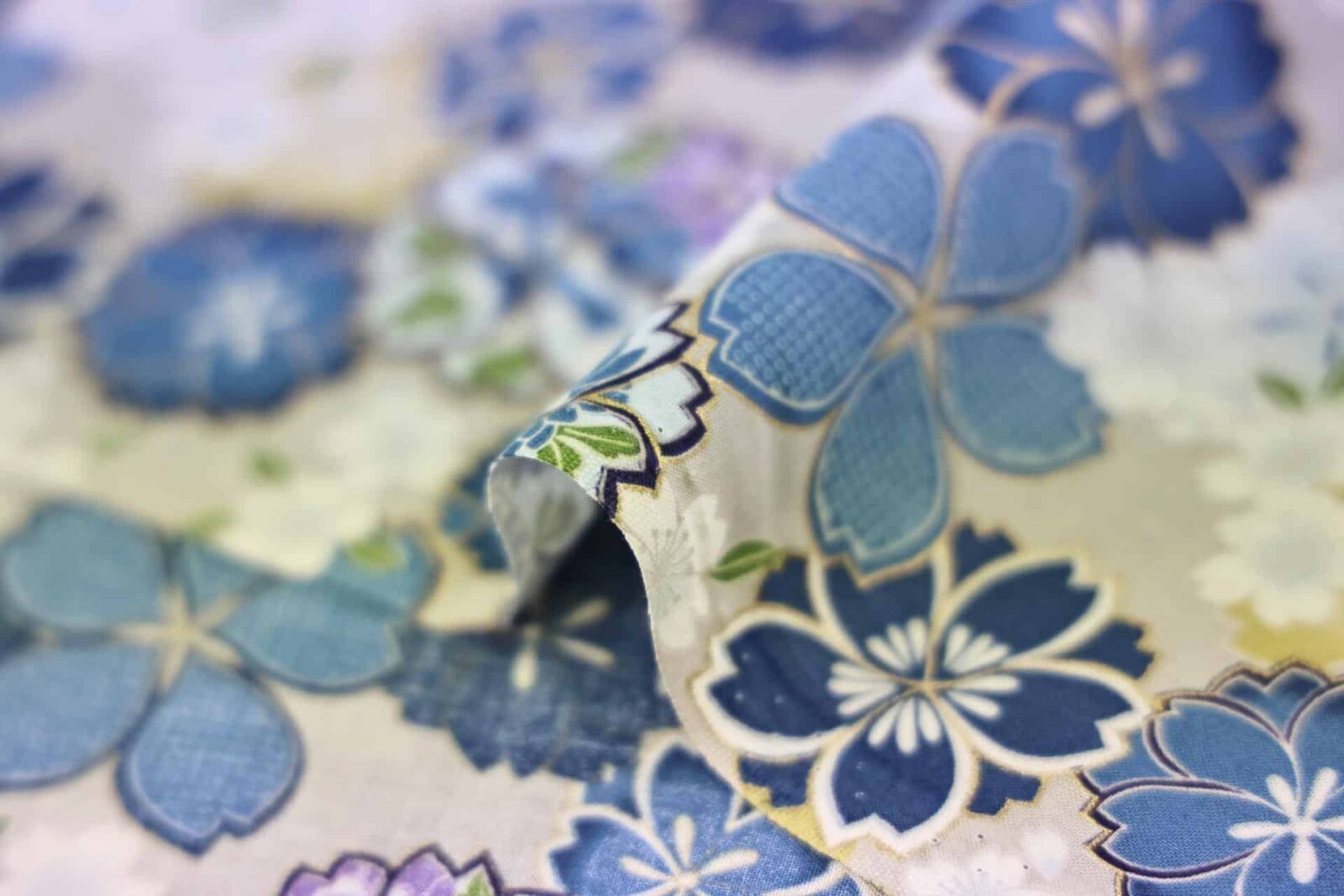 Tissu Japonais Sakura Kanoko bleu. Japanese fabric