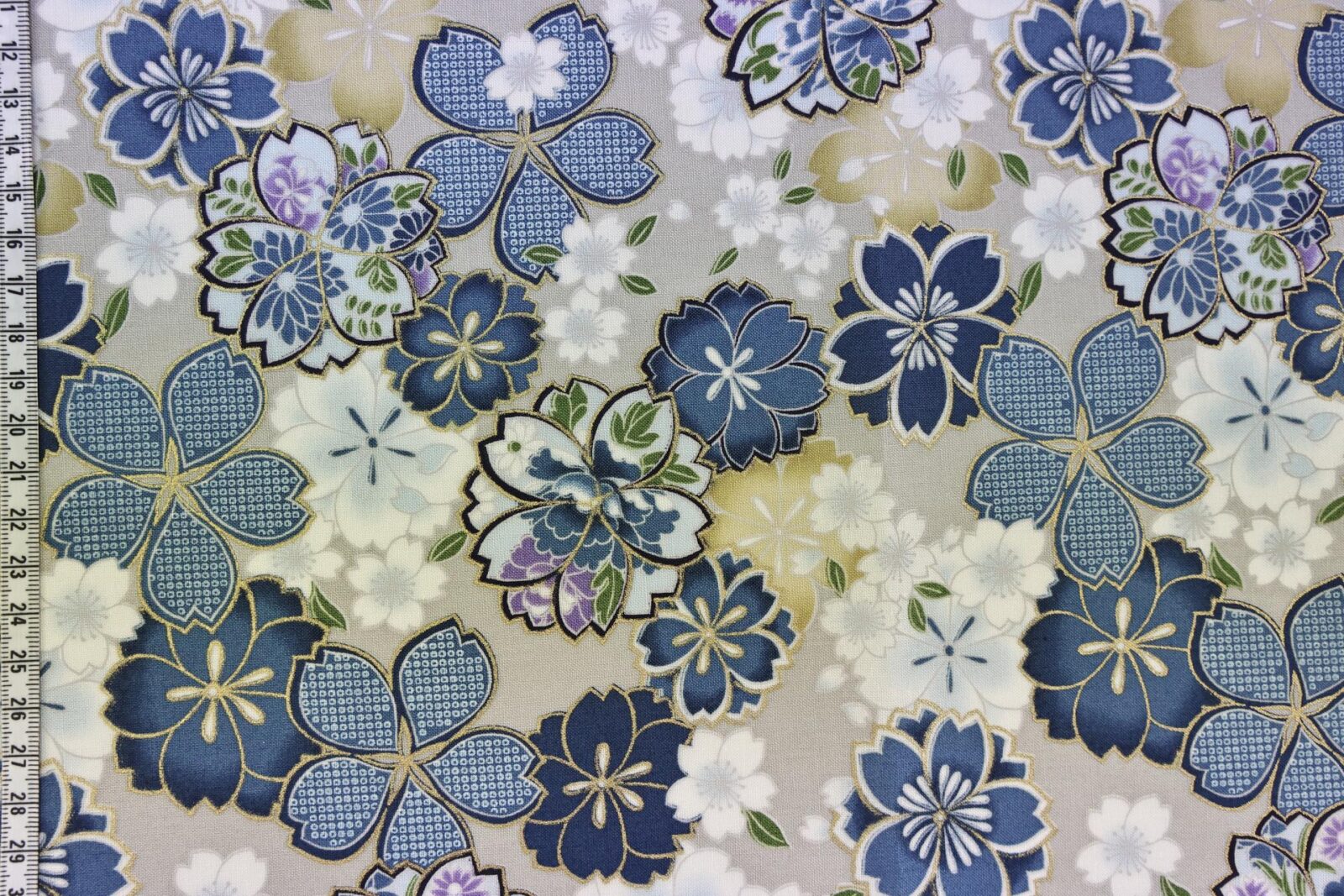 Tissu Japonais Sakura Kanoko bleu. Japanese fabric