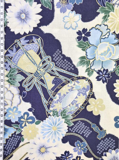 Tissu Japonais Tsuzumi Sensu bleu. Japan fabric