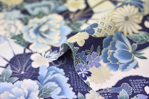 Tissu Japonais Tsuzumi Sensu bleu. Japan fabric