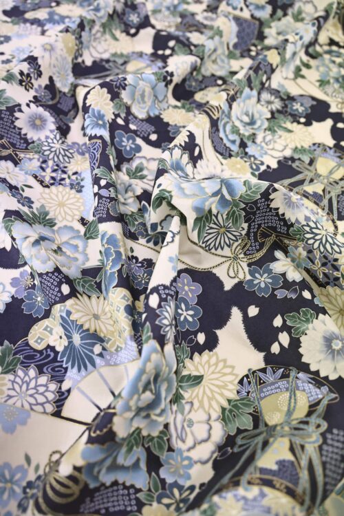 Tissu Japonais Tsuzumi Sensu bleu. Japan fabric