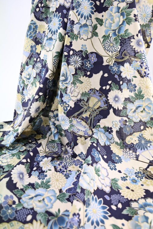 Tissu Japonais Tsuzumi Sensu bleu. Japan fabric