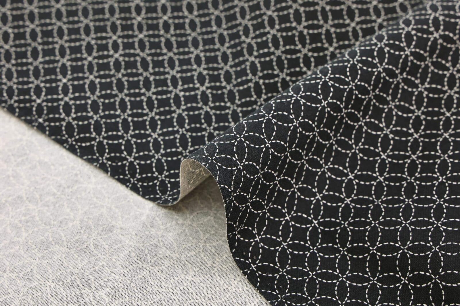 Tissu japonais Shippou pointillé fond noir. Japanese fabric