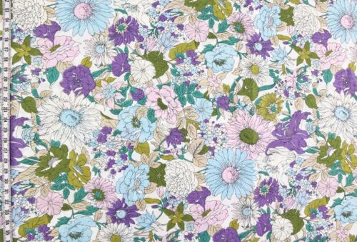 Coton lawn style liberty coloré bleu et lilas. Japanese fabric. Liberty