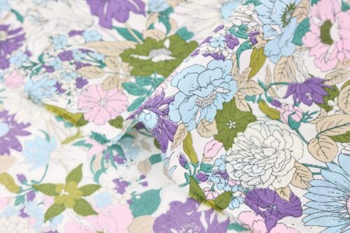 Coton lawn style liberty coloré bleu et lilas. Japanese fabric. Liberty