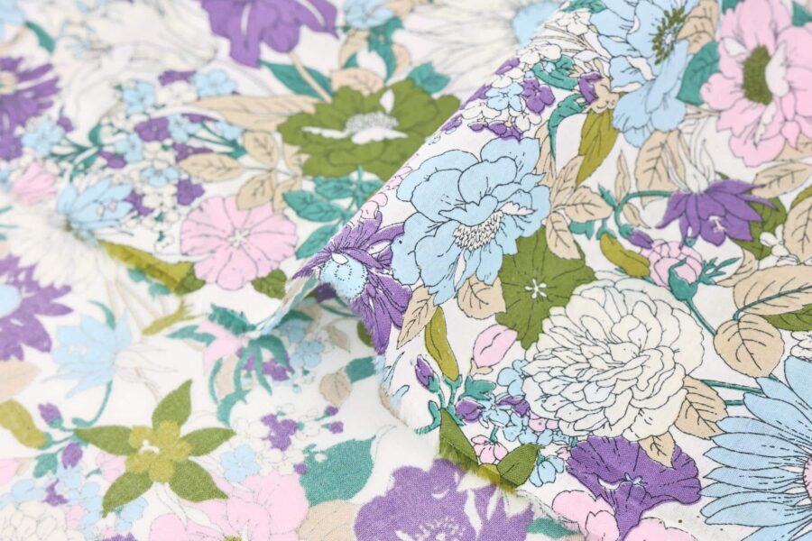 Coton lawn style liberty coloré bleu et lilas. Japanese fabric. Liberty