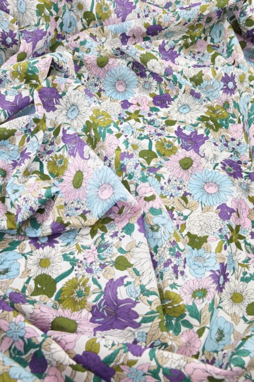 Coton lawn style liberty coloré bleu et lilas. Japanese fabric. Liberty