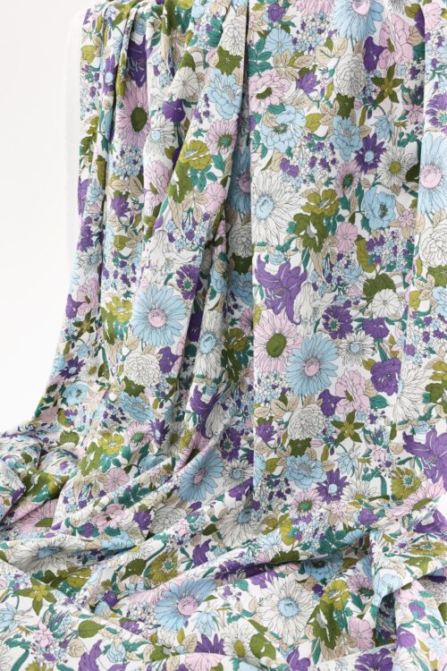 Coton lawn style liberty coloré bleu et lilas. Japanese fabric. Liberty