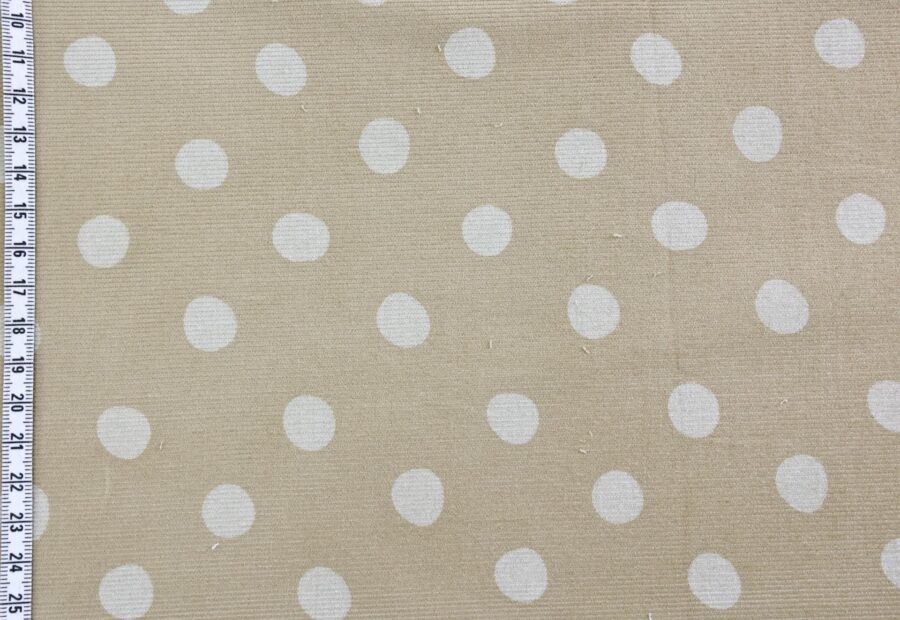 Tissu velours côtelé bio imprimé fond beige. organic fabric