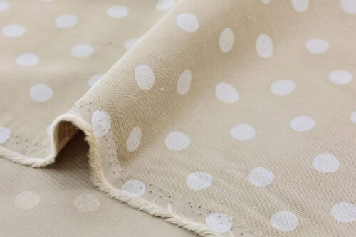 Tissu velours côtelé bio imprimé fond beige. organic fabric