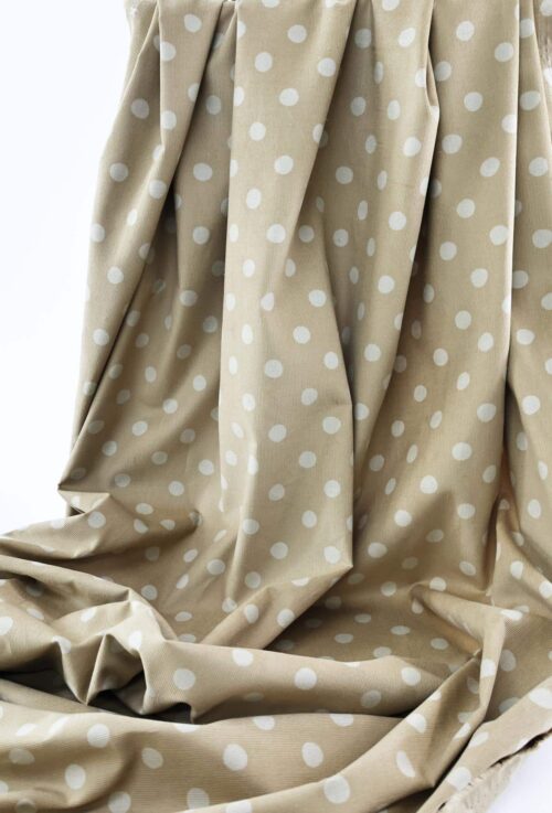 Tissu velours côtelé bio imprimé fond beige. organic fabric