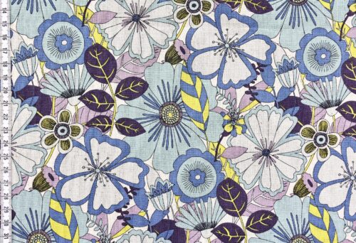 Canvas fleurs esprit vintage bleu violet. Japanese fabric