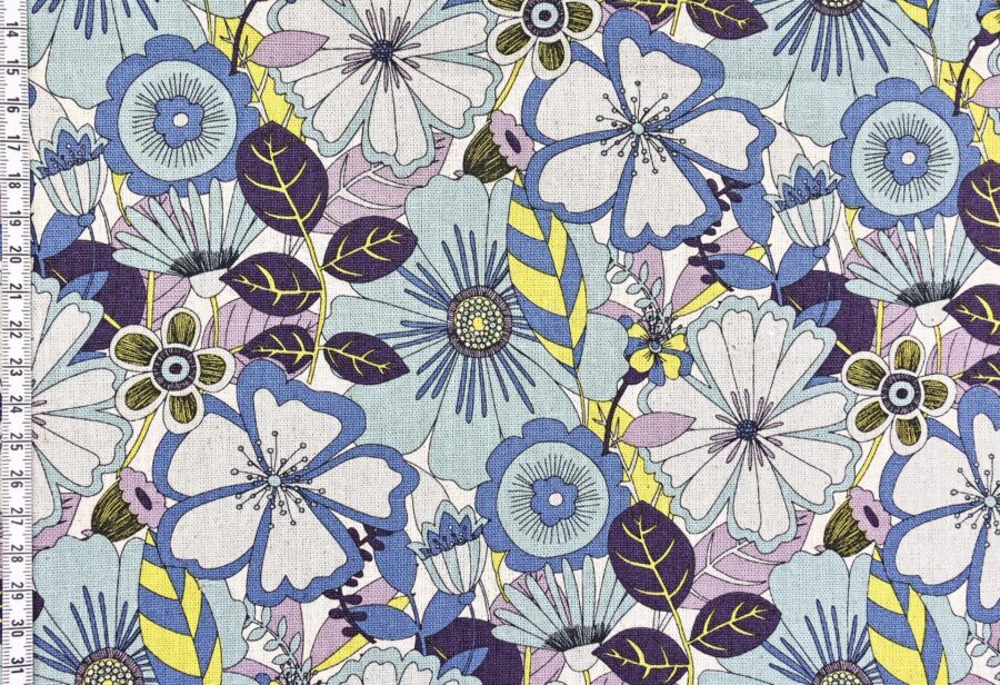 Canvas fleurs esprit vintage bleu violet. Japanese fabric