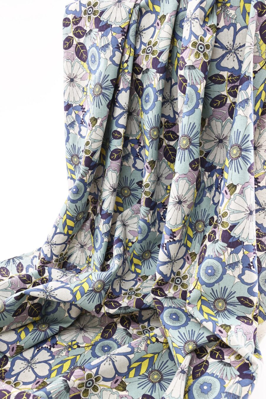 Canvas fleurs esprit vintage bleu violet. Japanese fabric