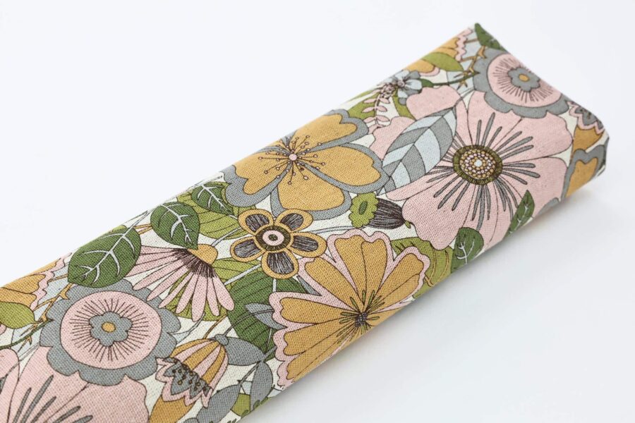 Canvas fleurs esprit vintage jaune rose. Japanese fabric