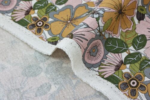 Canvas fleurs esprit vintage jaune rose. Japanese fabric