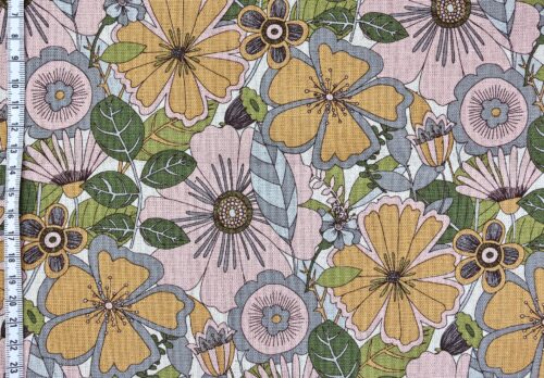 Canvas fleurs esprit vintage jaune rose. Japanese fabric