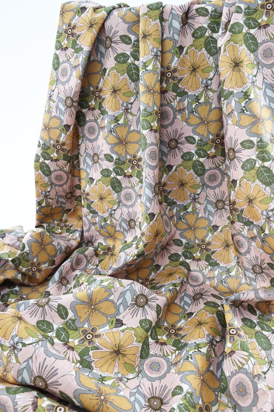 Canvas fleurs esprit vintage jaune rose. Japanese fabric