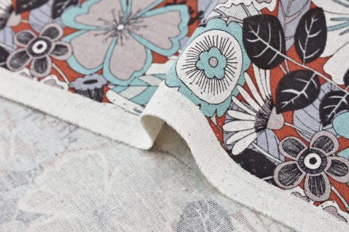 Canvas fleurs esprit vintage turquoise gris. Japanese fabric