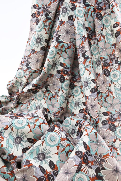 Canvas fleurs esprit vintage turquoise gris. Japanese fabric