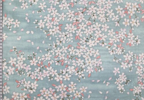 Tissu Japonais cerisier en floraison fond bleu. Japanese fabric
