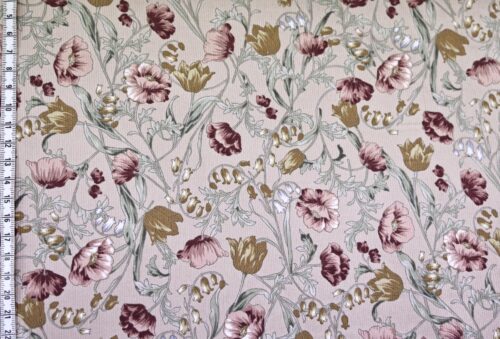 Tissu velours côtelé imprimé fleurs fond rose. japanese fabric