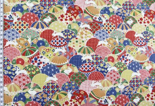 Tissu Japonais lapin et Temari coloré. Japanese fabric