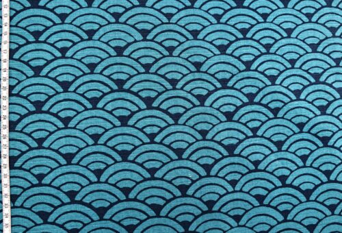 Tissu coton Shantung Seigaiha bleu. Japanese fabric